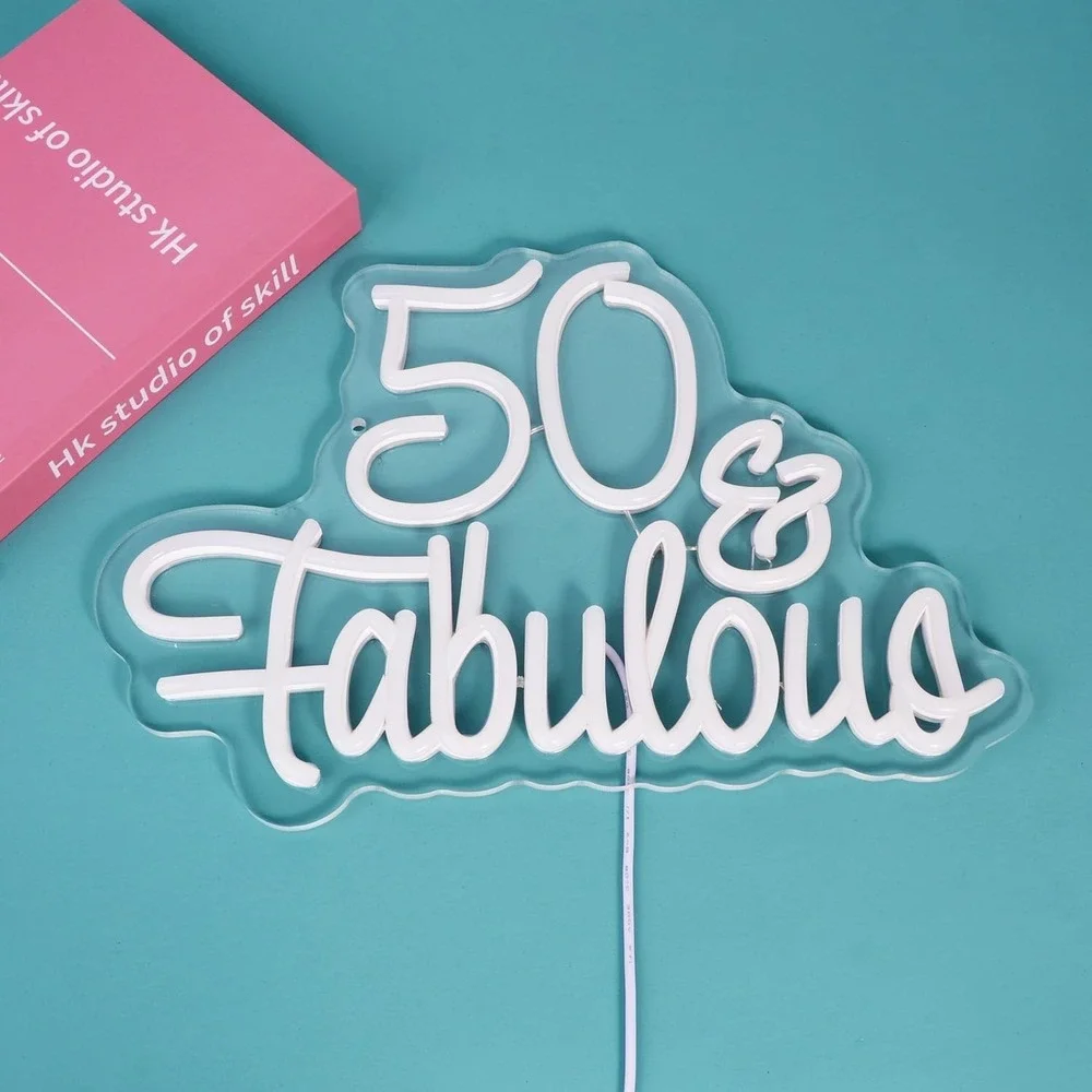 Wutrnjd 50 & Fabulous Neon Sign Warm White LED 50th Birthday Party Decor USB